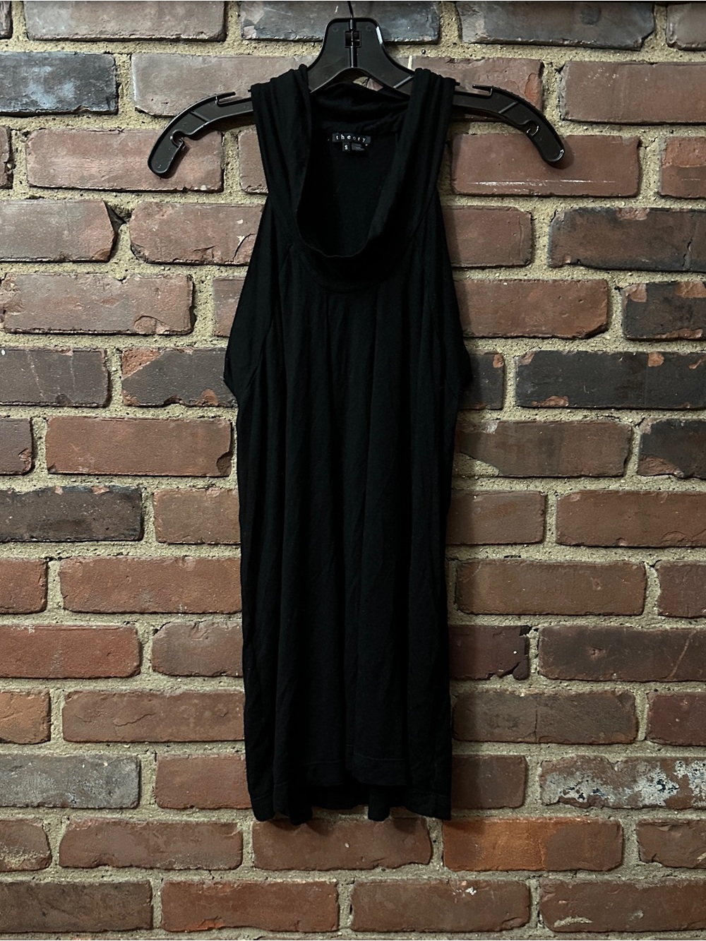 Vtg THEORY black cowl sleeveless 2 pleats front tunic top